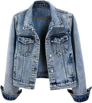 Kedera Womens Basic Button Down Vintage Black Long Sleeves Denim Jean Jacket Jacket for Women