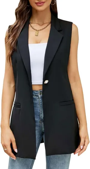 Kedera Women's Sleeveless Vest Blazer Fully Lined Spring Casual Open Front Work Office Tops Jacket Pockets