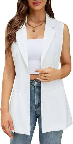 Kedera Women's Sleeveless Vest Blazer Fully Lined Spring Casual Open Front Work Office Tops Jacket Pockets