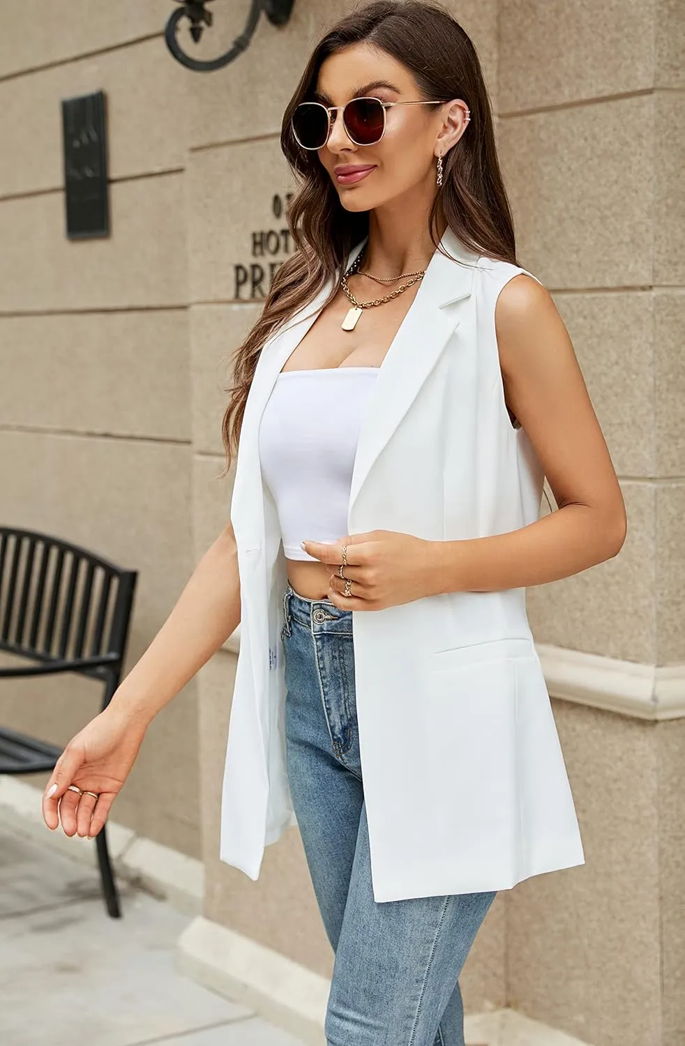 Kedera Women's Sleeveless Vest Blazer Fully Lined Spring Casual Open Front Work Office Tops Jacket Pockets