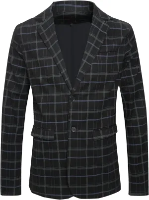 Keevoom Mens Blazer Slim Fit Plaid Suit Jacket Two Button Lightweight Casual Sport Coats Checkered Blazer