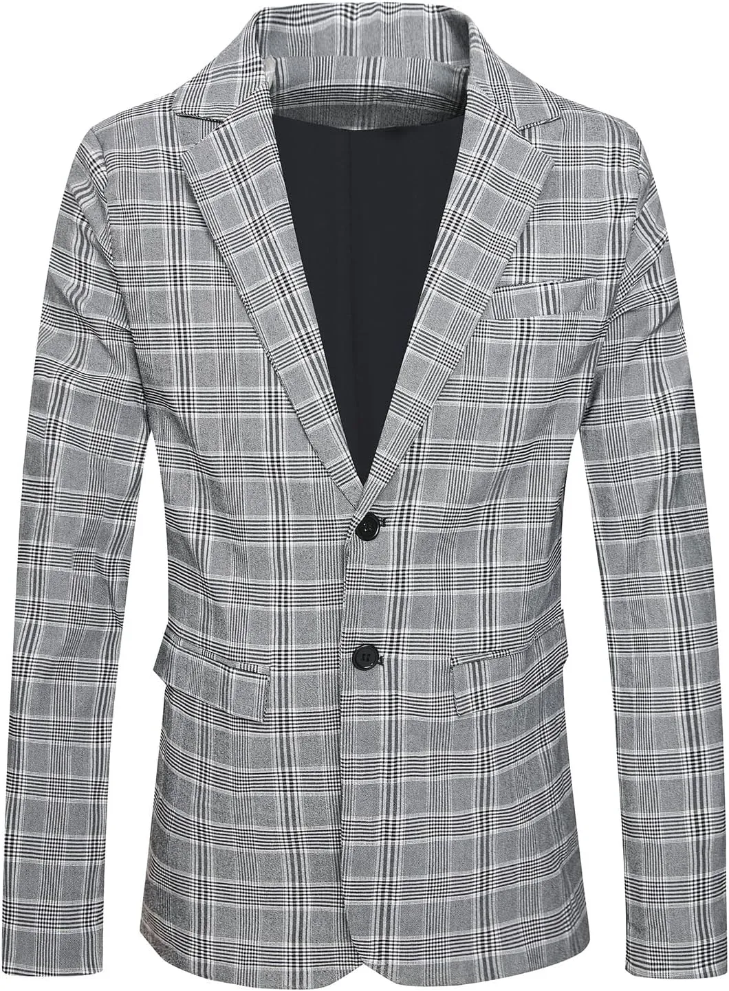 Keevoom Mens Blazer Slim Fit Plaid Suit Jacket Two Button Lightweight Casual Sport Coats Checkered Blazer