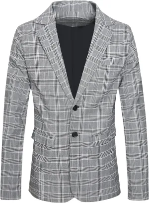 Keevoom Mens Blazer Slim Fit Plaid Suit Jacket Two Button Lightweight Casual Sport Coats Checkered Blazer