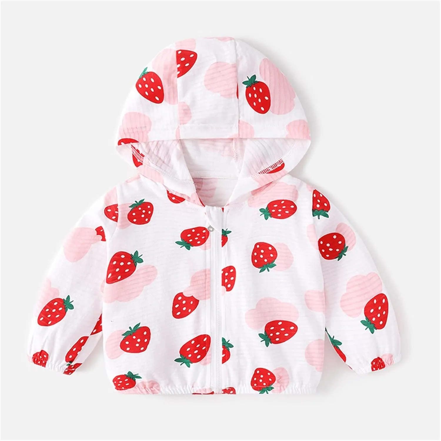 Kids Baby Toddler Girls Strawberry Print Spring Fall Outerwear Windbreaker Zipper Hooded Jackets Coat Rain Jacket