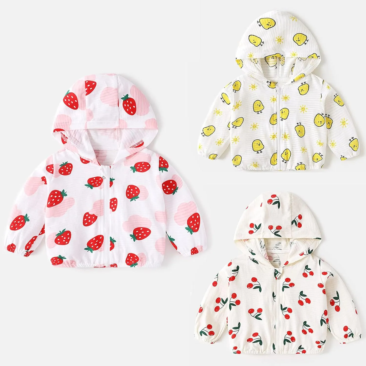 Kids Baby Toddler Girls Strawberry Print Spring Fall Outerwear Windbreaker Zipper Hooded Jackets Coat Rain Jacket