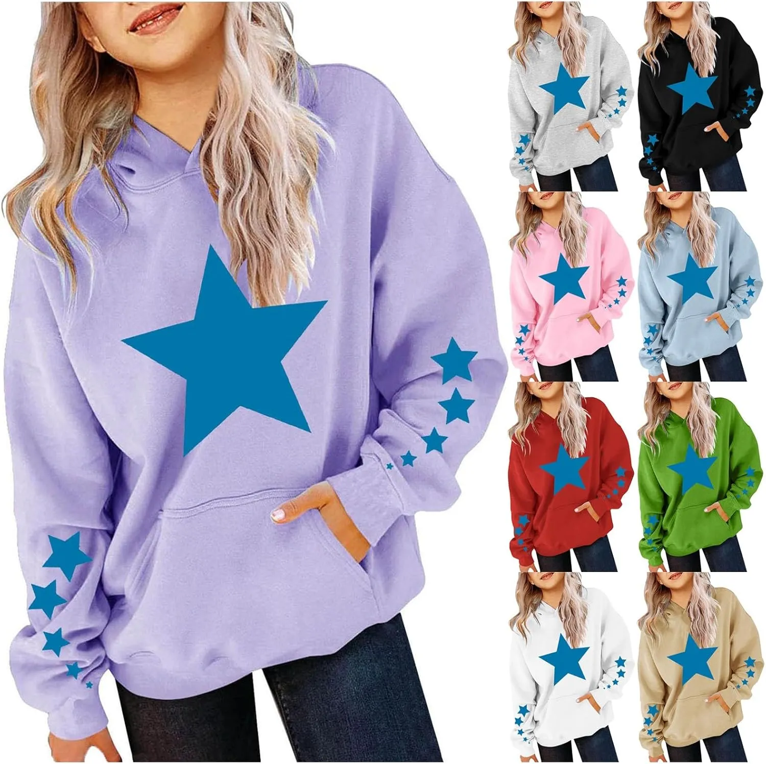 Kids Girls' Hoodies Star Graphic Preppy Hooded Sweatshirt Toddler Y2K Trendy Oversized Hoodies Pullover Sweatshirts