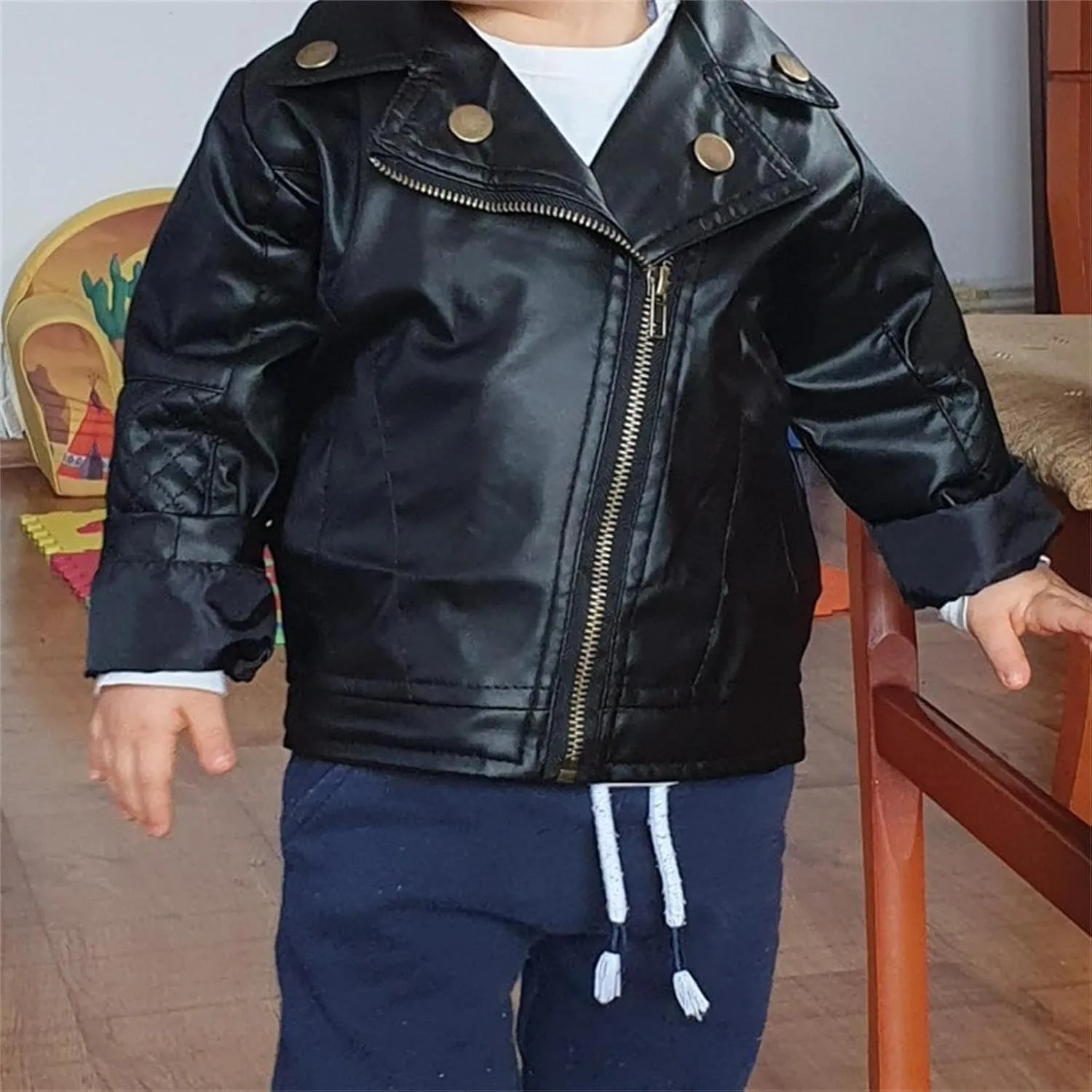 Kids Leather Zipper Outerwear Coat Short Jacket Coat For Boys Girls Lapel Jacket 3 To 6 Month Baby Girl Clothes