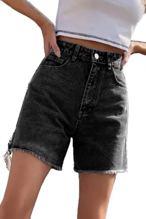 KINGFEN Women's High Waist Denim Shorts Raw Hem Jean Shorts Casual Summer Straight Wide Leg Pants for Women with Pockets