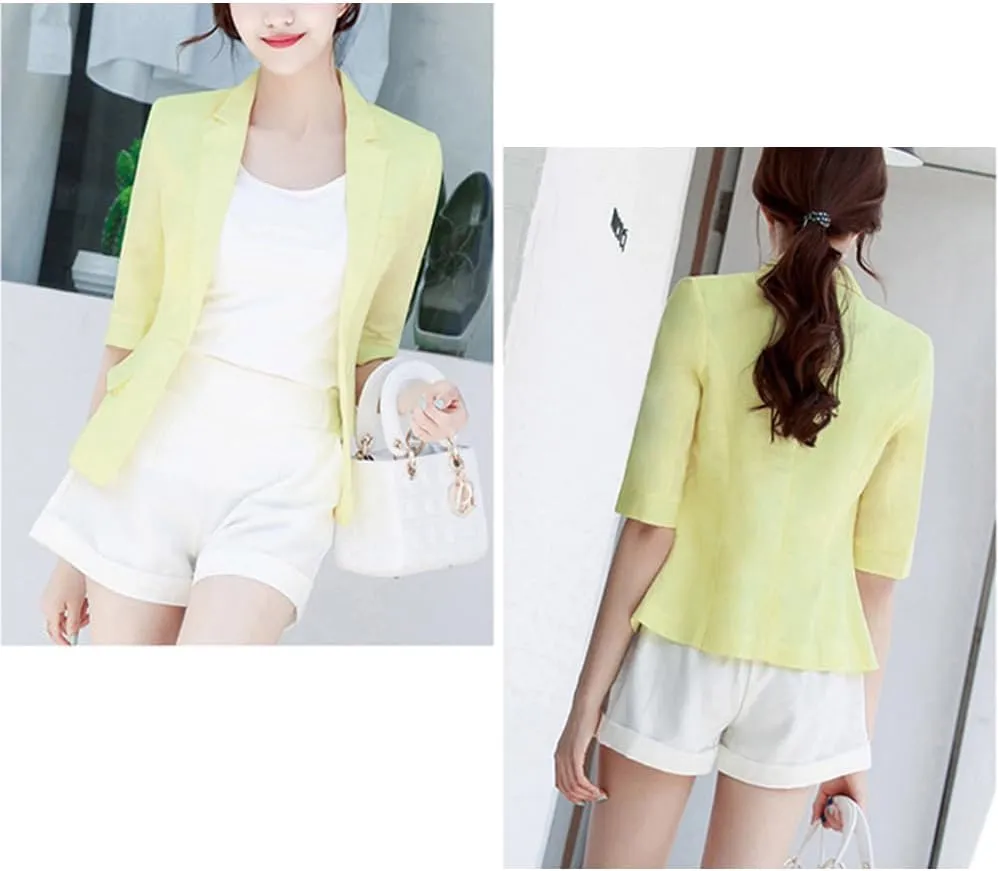 Kinghua Womens Linen Blazer Spring Summer Casual One Button Lapel Half Sleeve Business Work Linen Blazers Suit Jackets