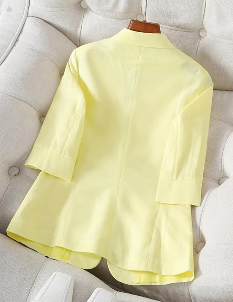 Kinghua Womens Linen Blazer Spring Summer Casual One Button Lapel Half Sleeve Business Work Linen Blazers Suit Jackets
