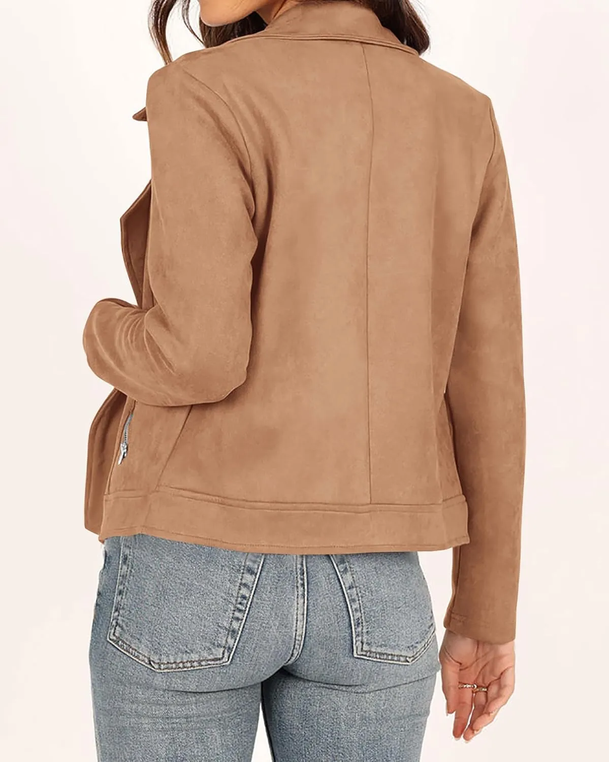 KIRUNDO Womens Faux Suede Jacket 2024 Fall Winter Clothes Casual Zipper Cropped Coat Bomber Biker Moto Jackets Outwear