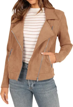 KIRUNDO Womens Faux Suede Jacket 2024 Fall Winter Clothes Casual Zipper Cropped Coat Bomber Biker Moto Jackets Outwear