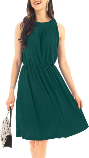 KOH KOH Womens Sleeveless Halter Neck Flowy Work Knee Length Day Sexy Mini Dress