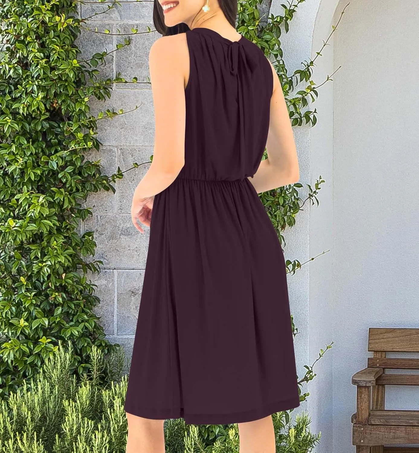 KOH KOH Womens Sleeveless Halter Neck Flowy Work Knee Length Day Sexy Mini Dress