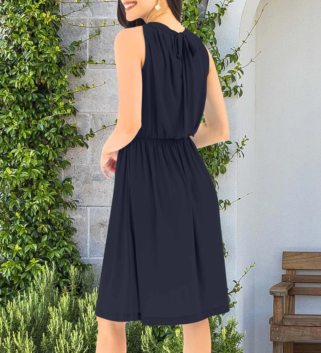 KOH KOH Womens Sleeveless Halter Neck Flowy Work Knee Length Day Sexy Mini Dress