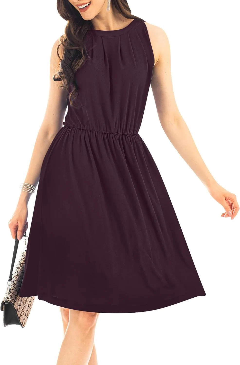 KOH KOH Womens Sleeveless Halter Neck Flowy Work Knee Length Day Sexy Mini Dress