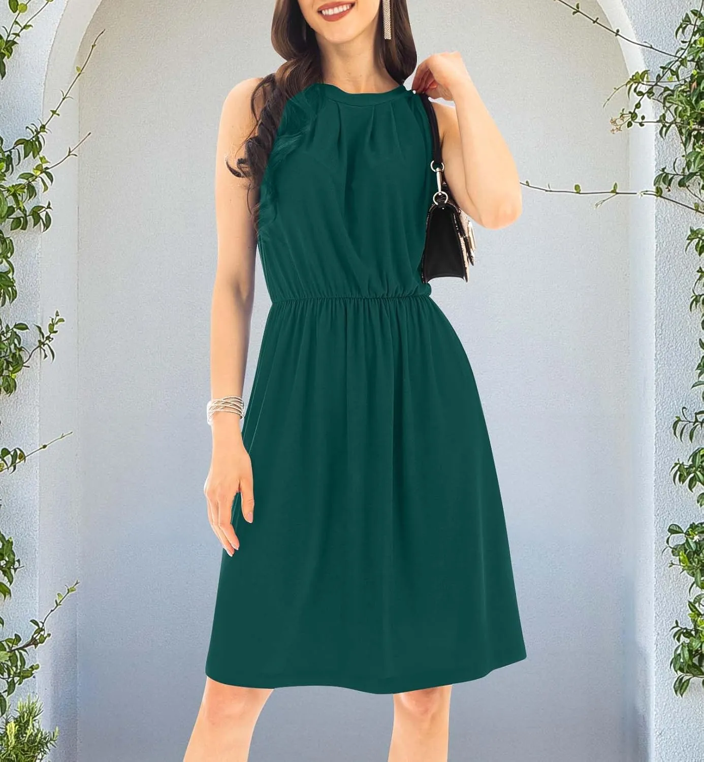 KOH KOH Womens Sleeveless Halter Neck Flowy Work Knee Length Day Sexy Mini Dress