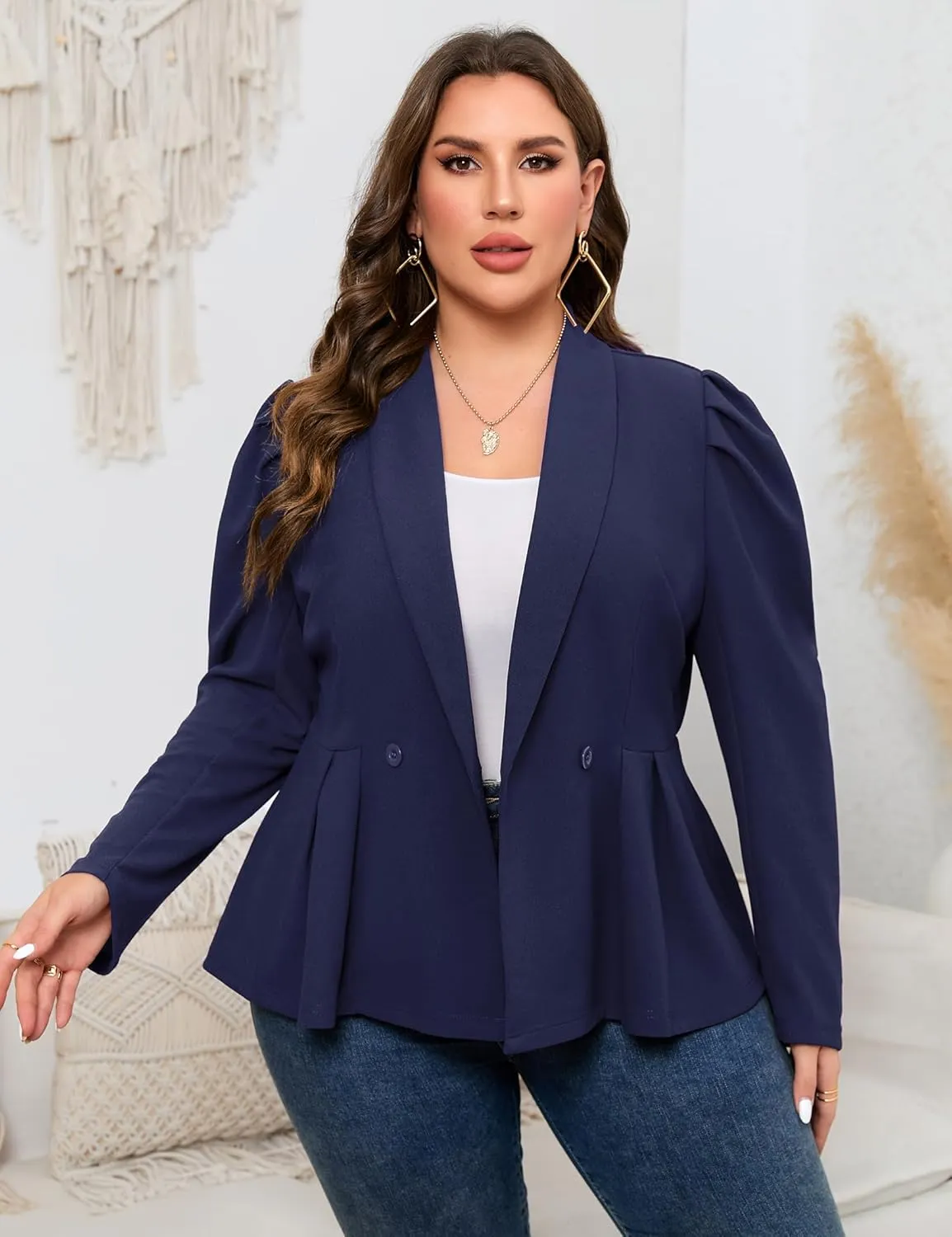 KOJOOIN Womens Plus Size Business Casual Blazers for Work Long Sleeve Shawl Lapel Knit Blazer Suit Jackets