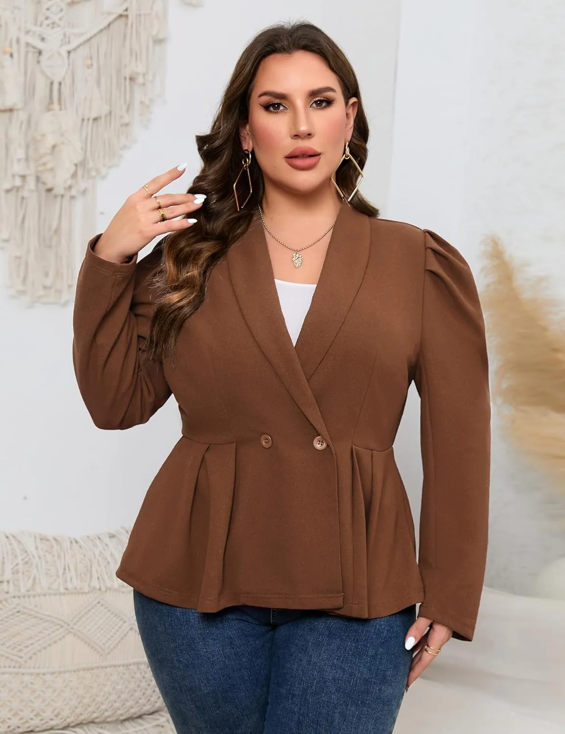 KOJOOIN Womens Plus Size Business Casual Blazers for Work Long Sleeve Shawl Lapel Knit Blazer Suit Jackets