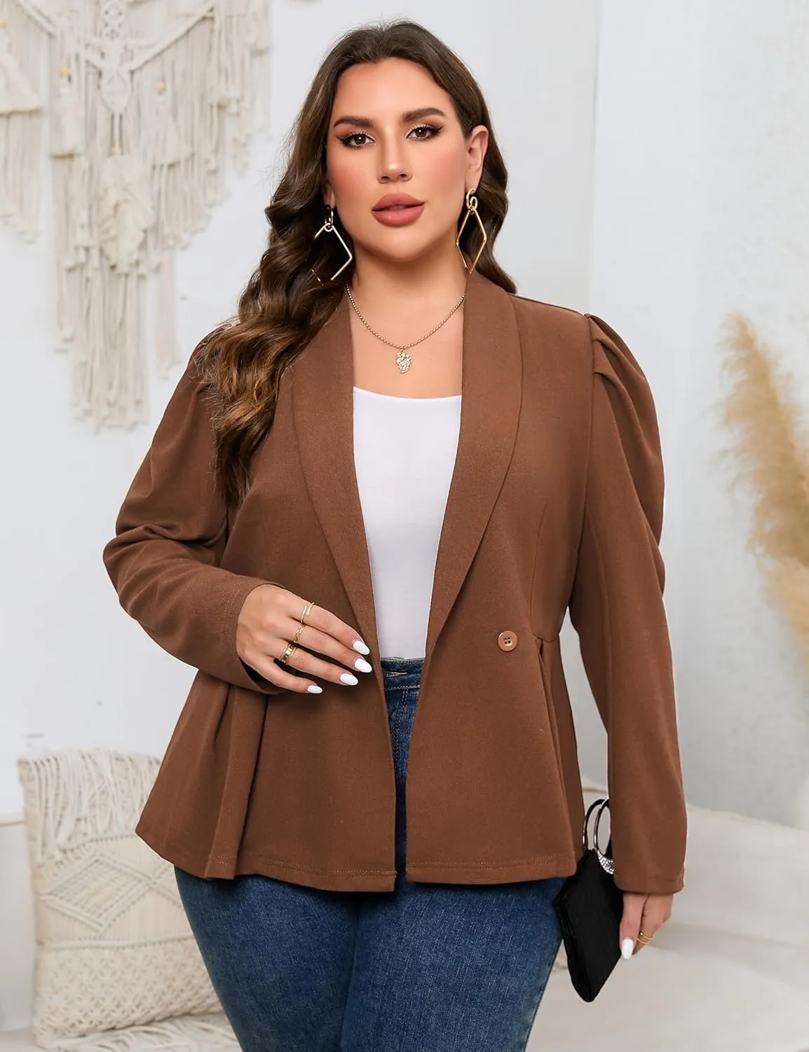 KOJOOIN Womens Plus Size Business Casual Blazers for Work Long Sleeve Shawl Lapel Knit Blazer Suit Jackets