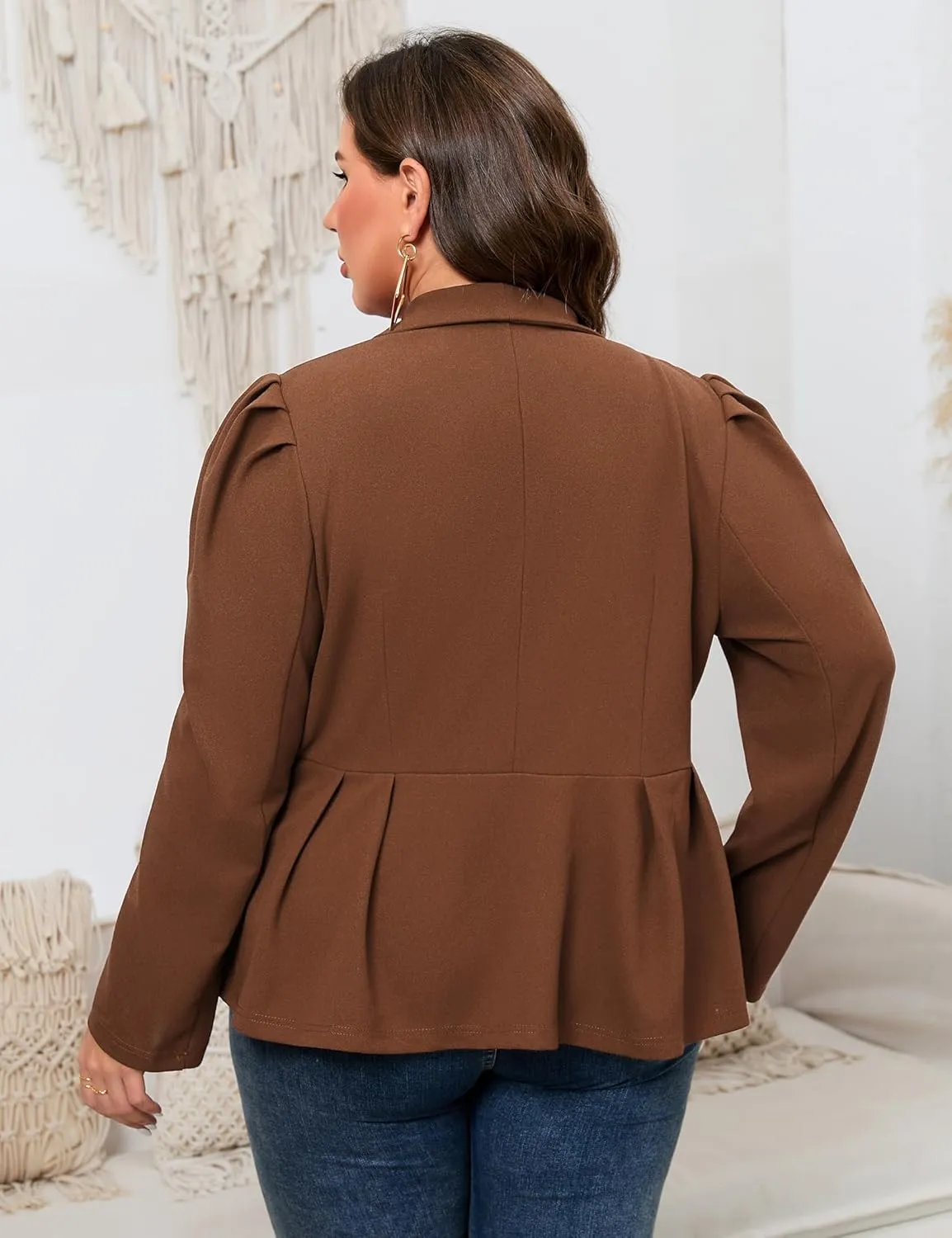 KOJOOIN Womens Plus Size Business Casual Blazers for Work Long Sleeve Shawl Lapel Knit Blazer Suit Jackets
