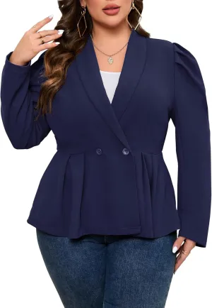 KOJOOIN Womens Plus Size Business Casual Blazers for Work Long Sleeve Shawl Lapel Knit Blazer Suit Jackets