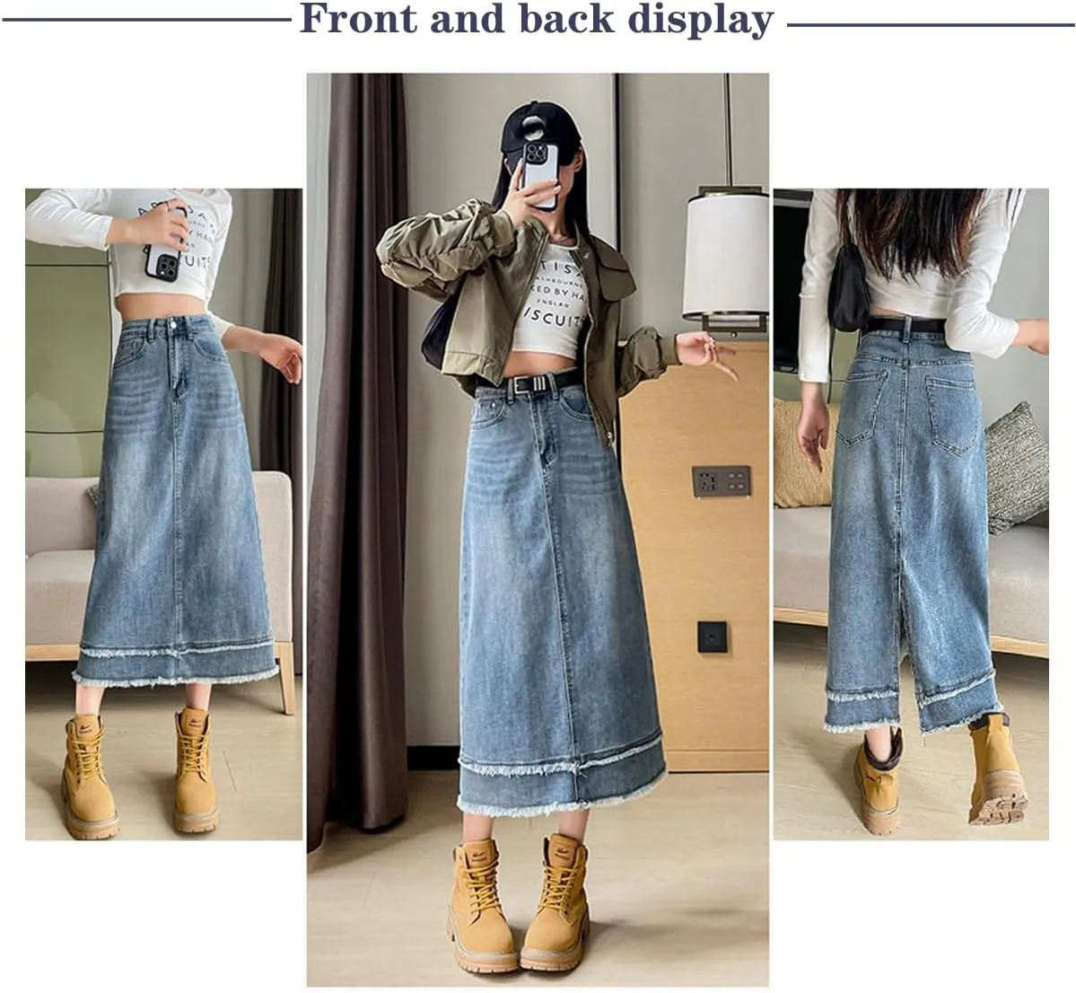 Korean Retro Denim Skirt, Women's high Waisted, Ruffled Half Length Denim Skirt, Gothic Denim Skirt