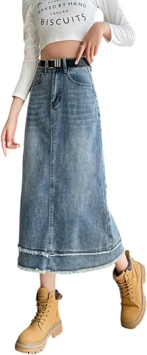 Korean Retro Denim Skirt, Women's high Waisted, Ruffled Half Length Denim Skirt, Gothic Denim Skirt