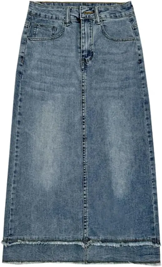 Korean Retro Denim Skirt, Women's high Waisted, Ruffled Half Length Denim Skirt, Gothic Denim Skirt