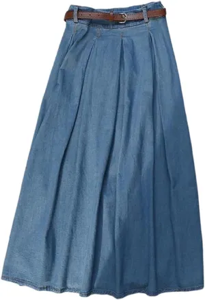 Korean Retro Denim Skirt, Women's Summer Thin high Waisted Pleated Denim Skirt, Harajuku Denim Skirt (Light Blue,L)