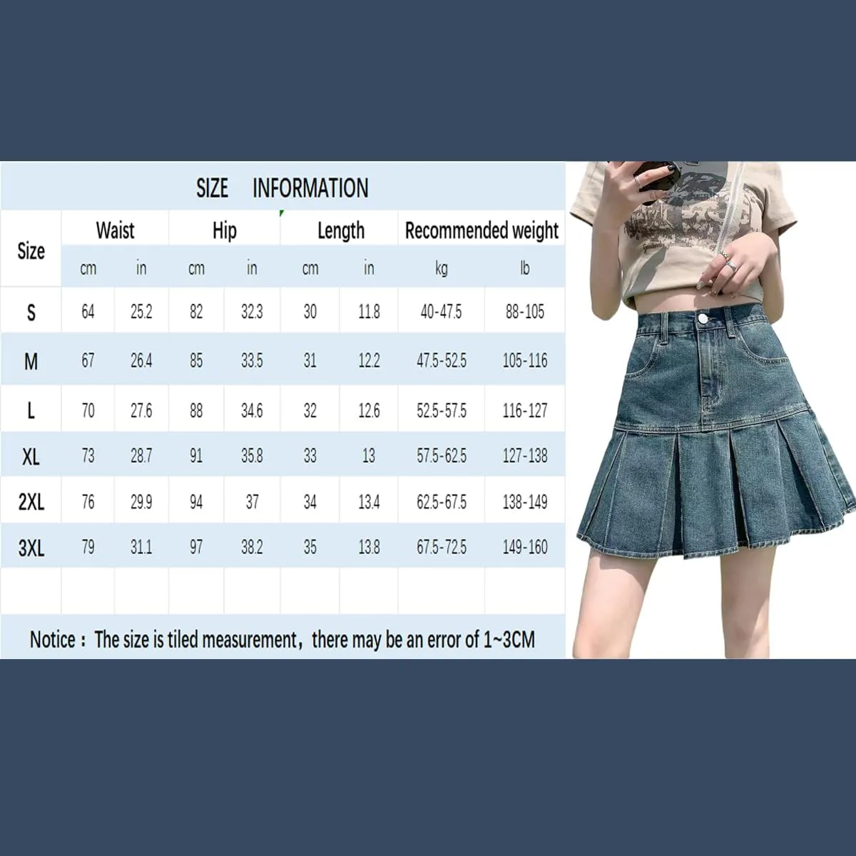 Korean Version Denim Short Skirt, Women's high Waisted A-line Pleated Denim Skirt, Gothic Denim Short Skirt