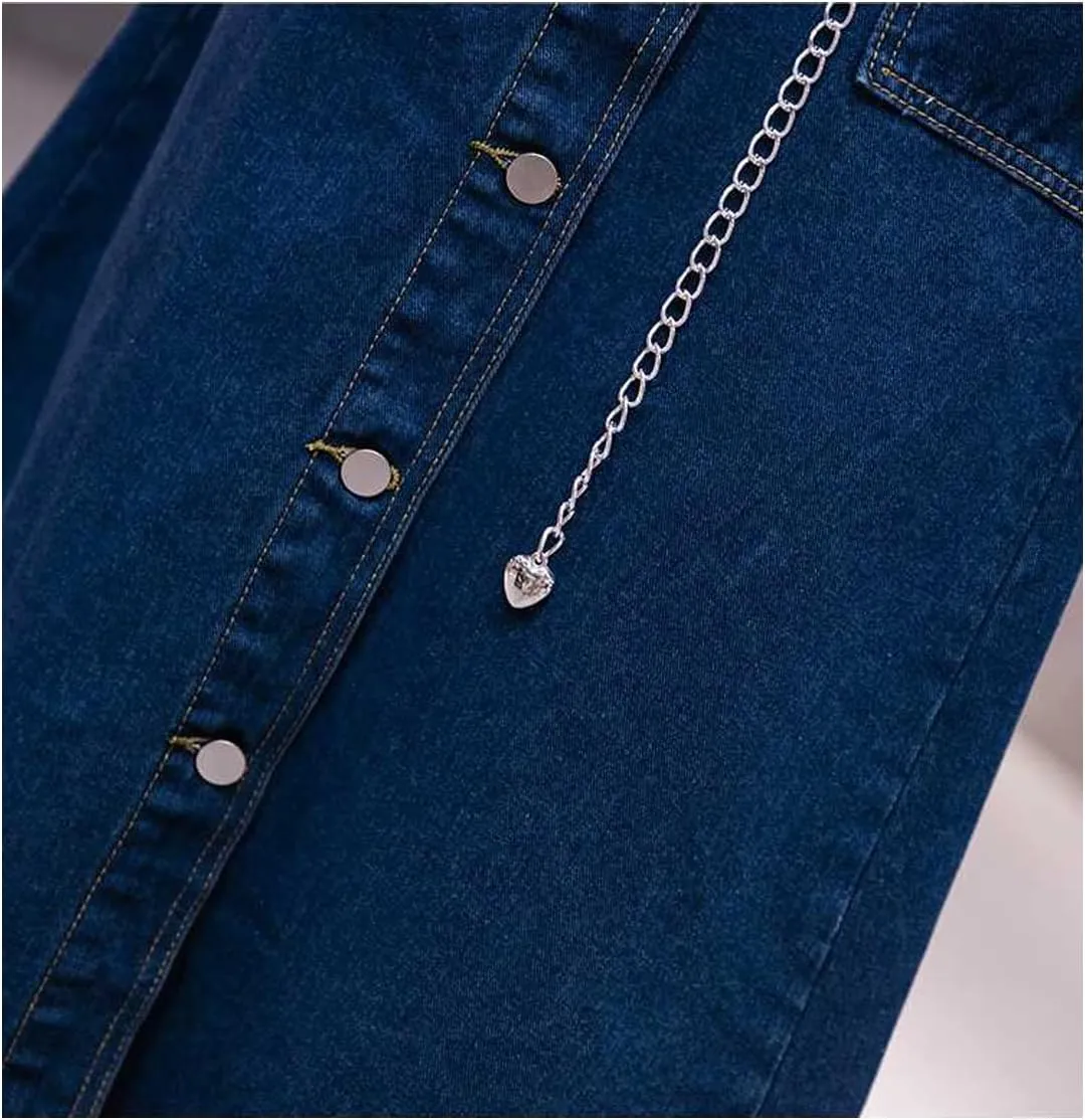 Korean Vintage Denim Skirt, Women's high Waisted Pocket Button Denim Skirt, Harajuku Denim Skirt