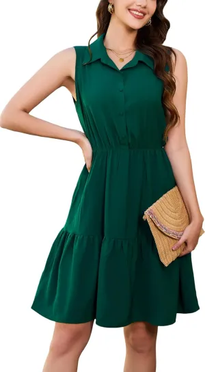 Kormei Women's Casual Summer Sleeveless V Neck Button Short Dress Boho Floral A line Shirts Sundress