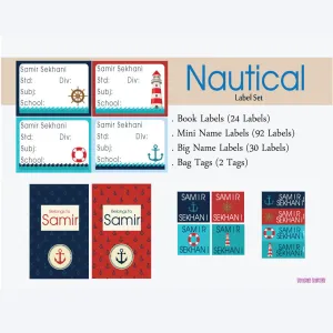 Label Set <br/>Nautical Theme<br><span style="font-size: 11px; font-family:Helvetica,Arial,sans-serif;">Assorted pack containing 146 labels and 2 bag tags </span>