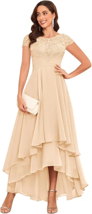 Lace Applique Mother of The Bride Dresses for Wedding Tea Length Chiffon A Line Formal Evening Gown