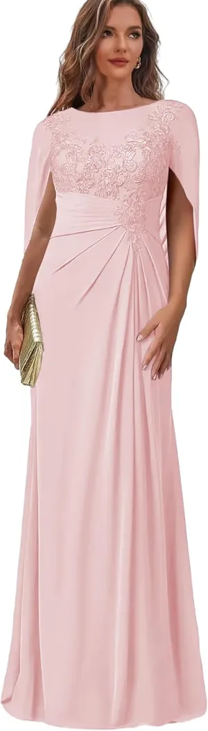 Lace Long Mother of The Bride Dresses with Cape Chiffon Formal Gowns for Women Corset Wedding Party Dress