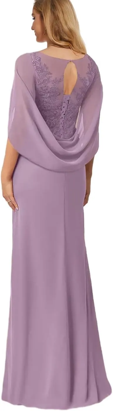 Lace Long Mother of The Bride Dresses with Cape Chiffon Formal Gowns for Women Corset Wedding Party Dress