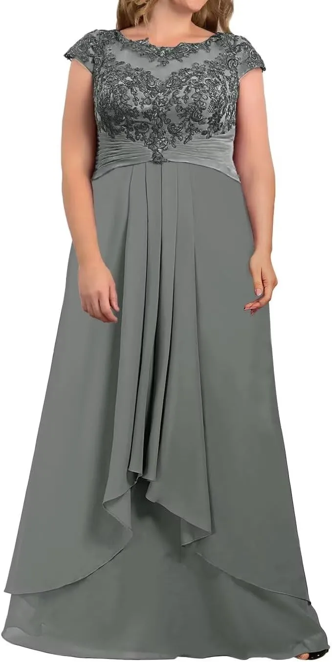 Lace Plus Size Mother of The Bride Dresses for Wedding Long Chiffon Wedding Guest Dresses for Women