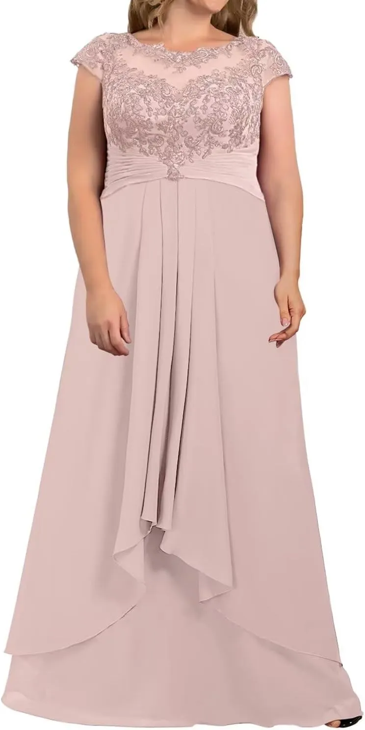 Lace Plus Size Mother of The Bride Dresses for Wedding Long Chiffon Wedding Guest Dresses for Women