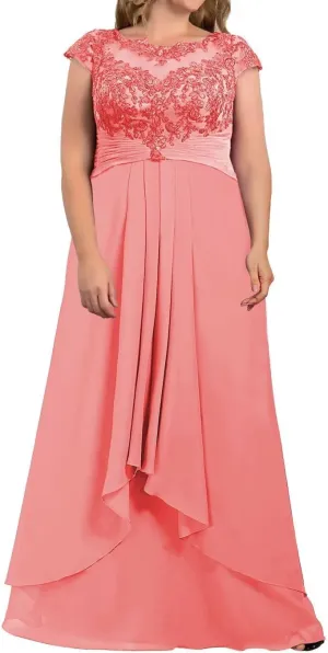 Lace Plus Size Mother of The Bride Dresses for Wedding Long Chiffon Wedding Guest Dresses for Women
