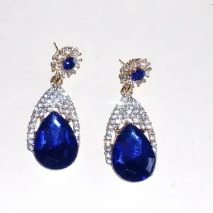 Ladies Blue Crystal Drop Rhinestone Dangle Earrings