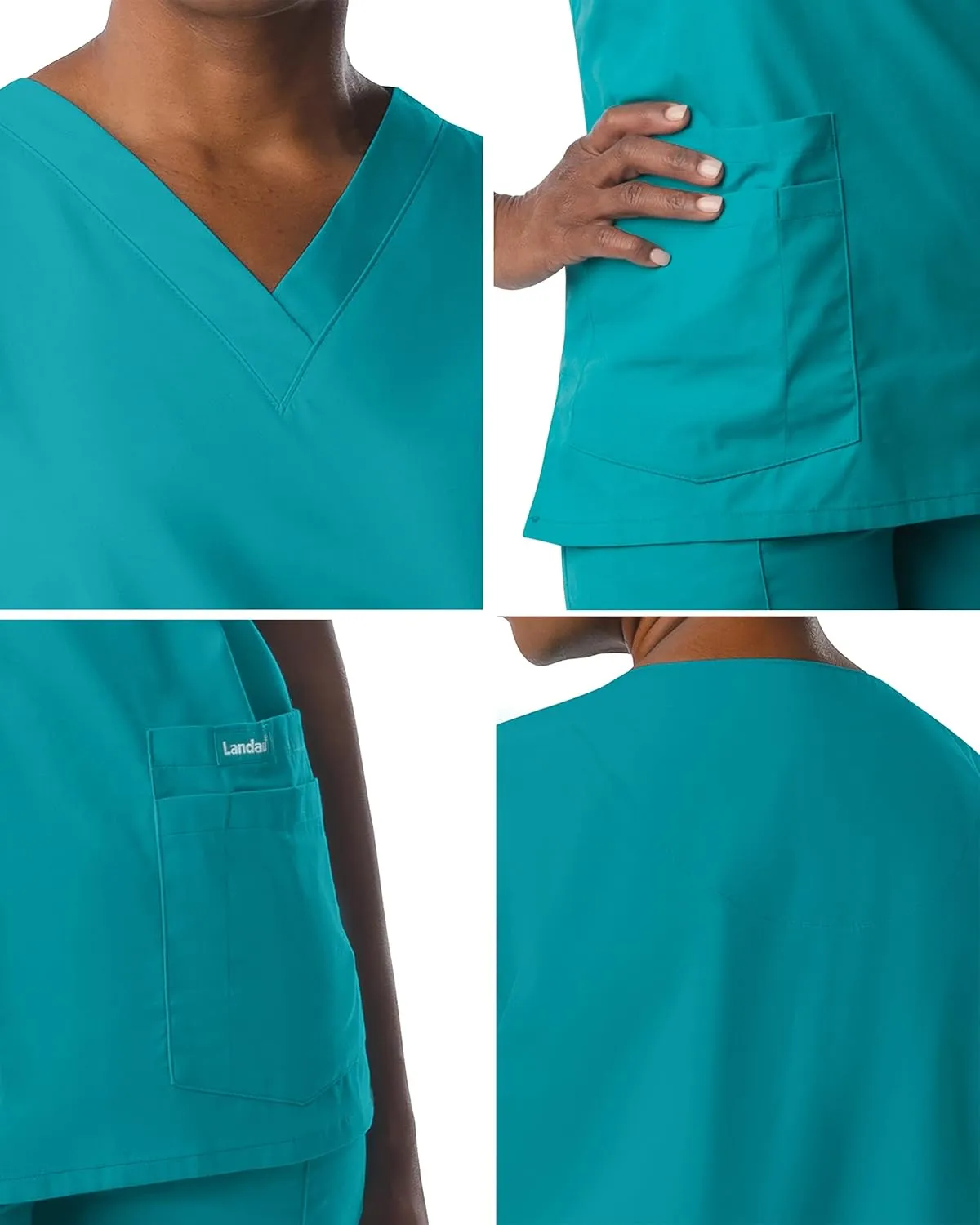 Landau Essentials Relaxed Fit 4-Pocket V-Neck Scrub Top for Women 8219
