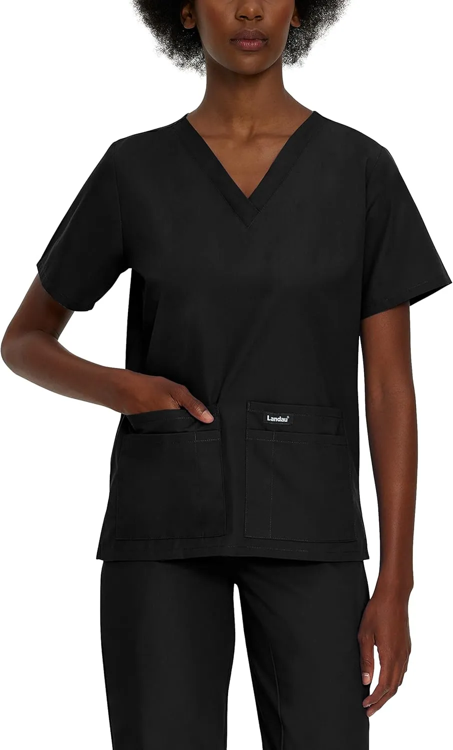 Landau Essentials Relaxed Fit 4-Pocket V-Neck Scrub Top for Women 8219