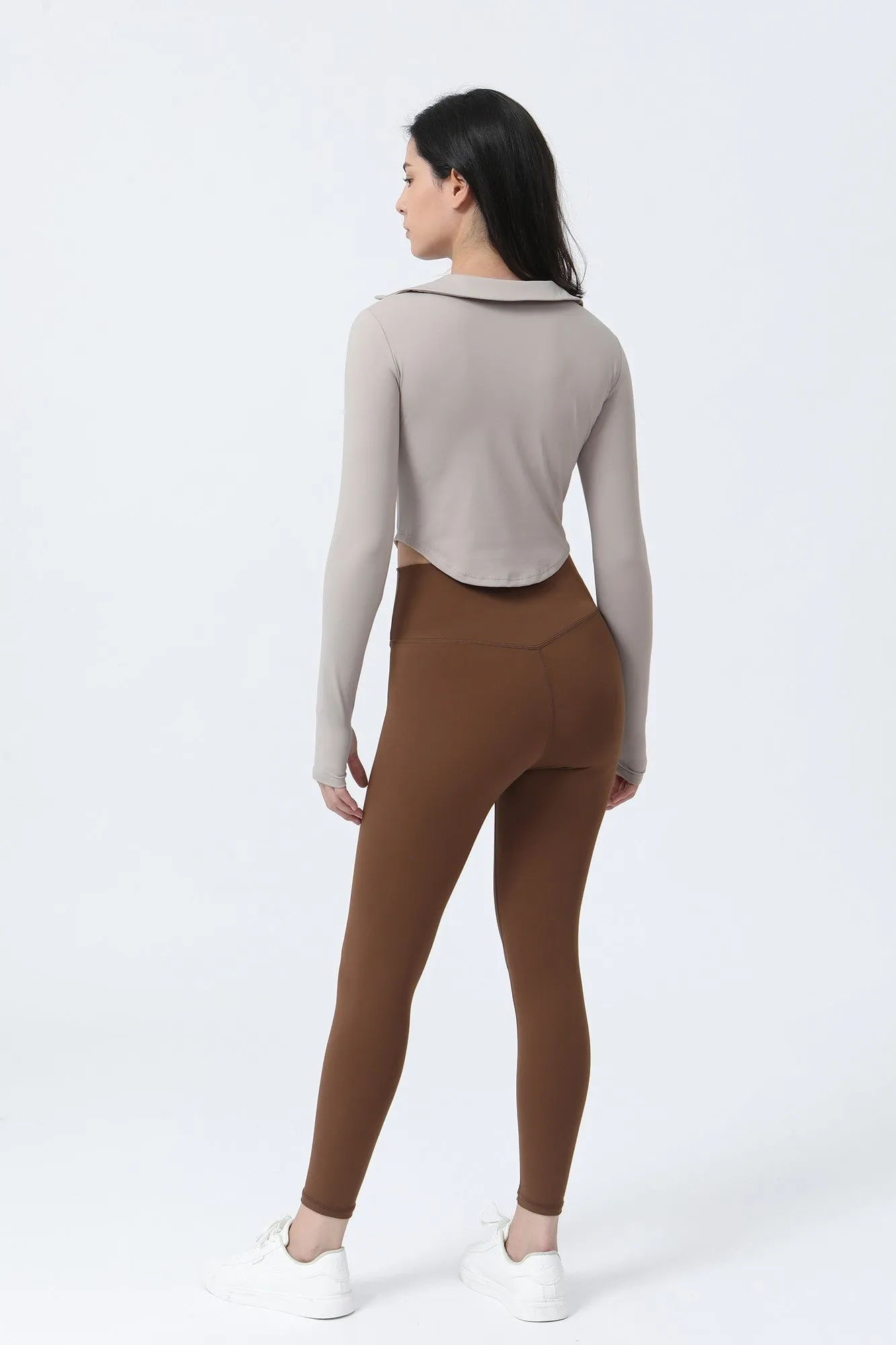 Lapel Corset Detail Long Sleeve Crop Top