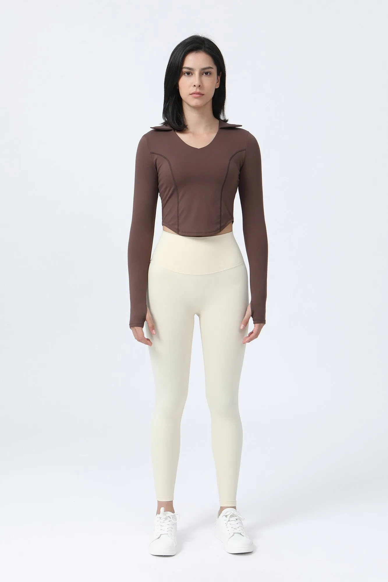 Lapel Corset Detail Long Sleeve Crop Top