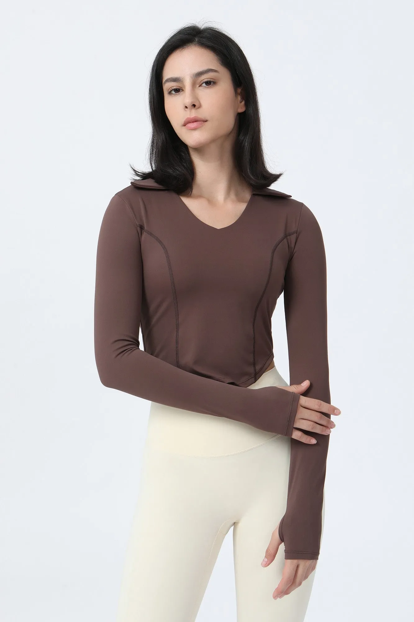 Lapel Corset Detail Long Sleeve Crop Top