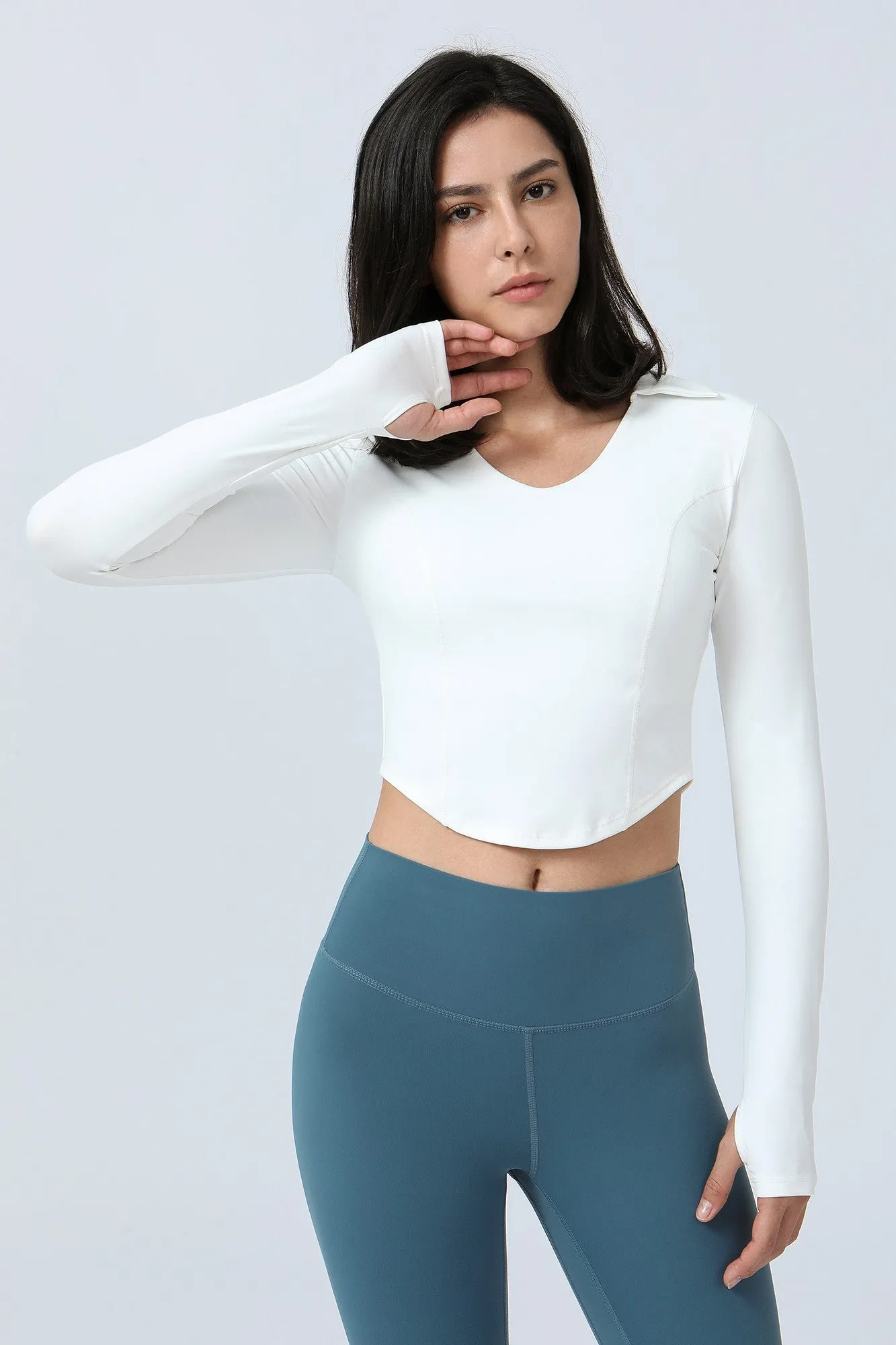 Lapel Corset Detail Long Sleeve Crop Top