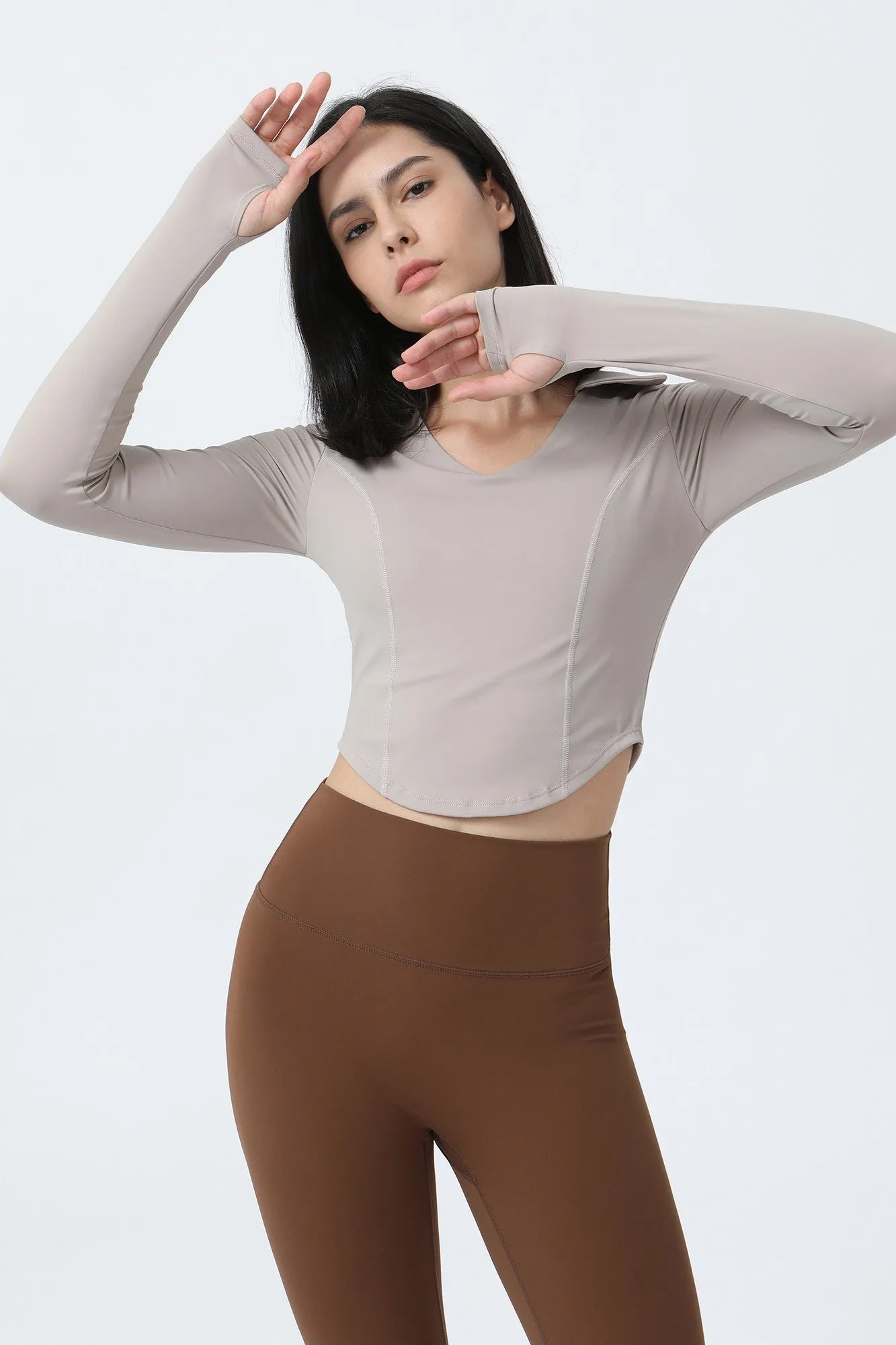 Lapel Corset Detail Long Sleeve Crop Top