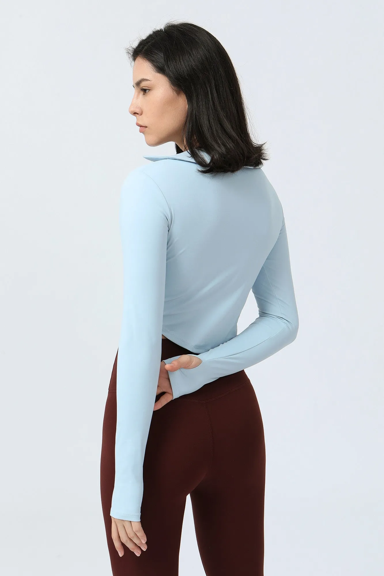 Lapel Corset Detail Long Sleeve Crop Top