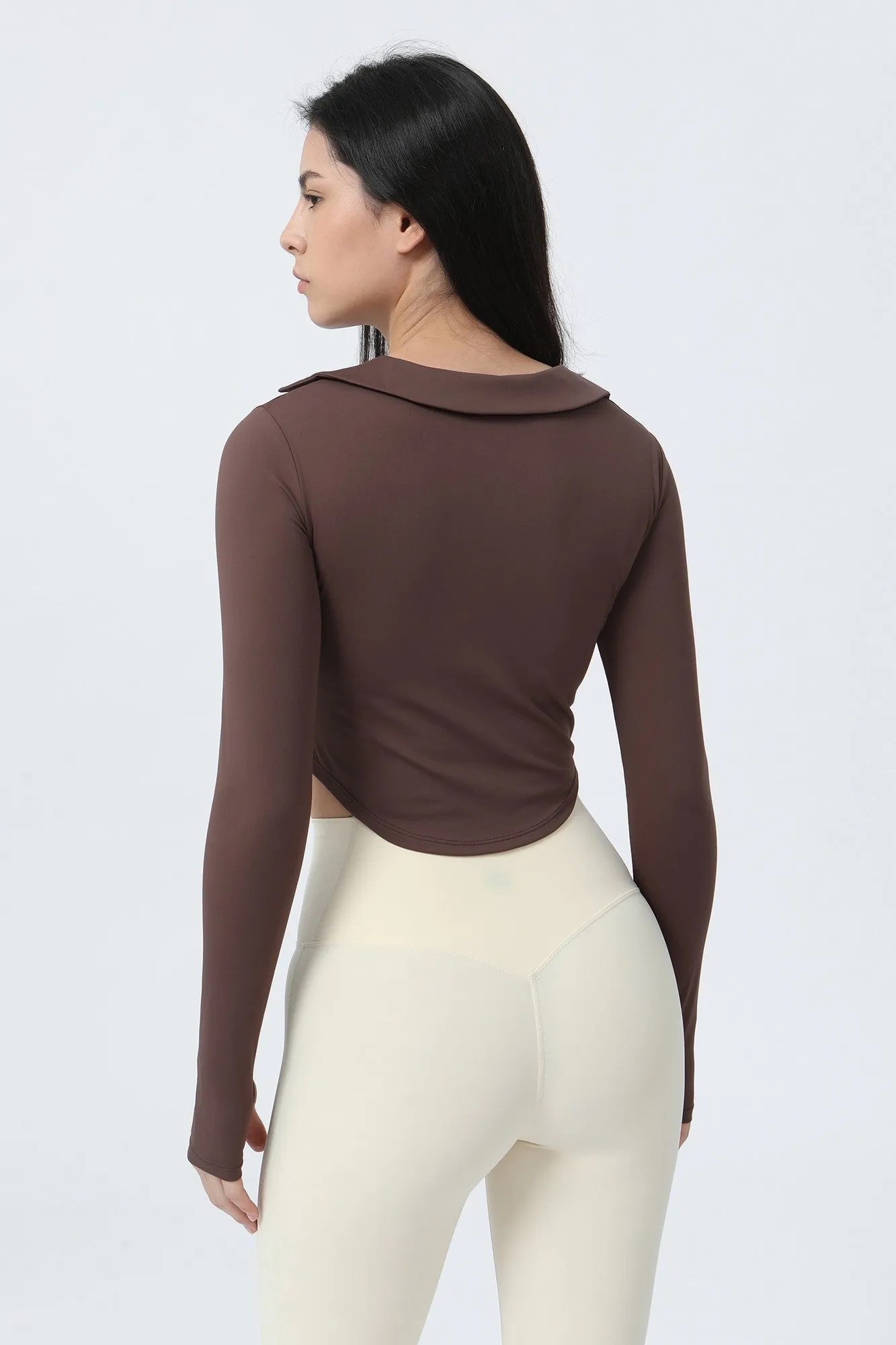 Lapel Corset Detail Long Sleeve Crop Top